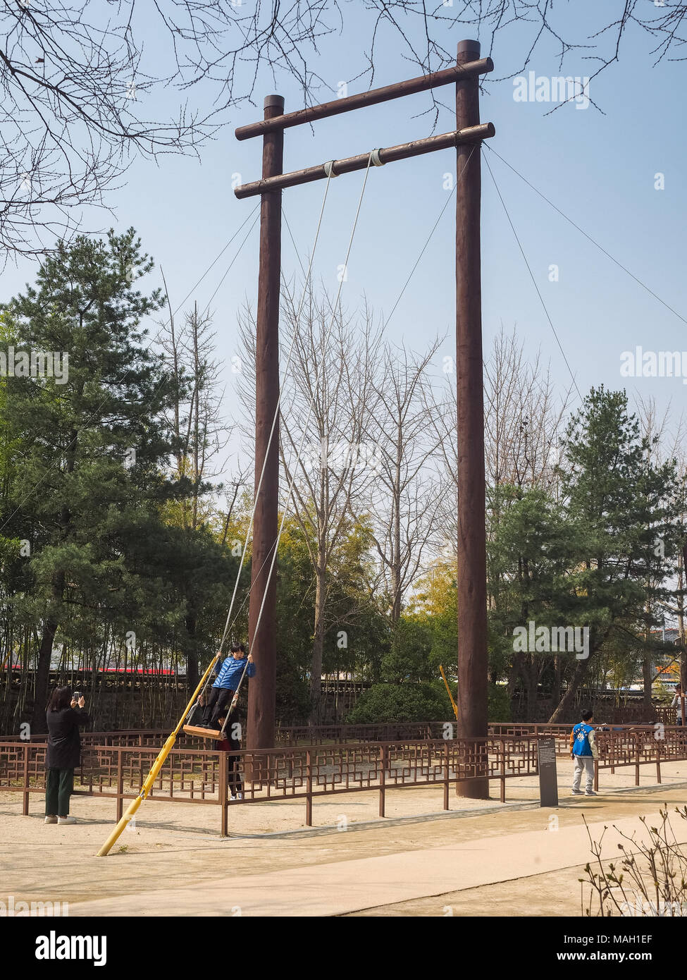 Namwon, South Korea March 25, 2018 Traditional korean swing at