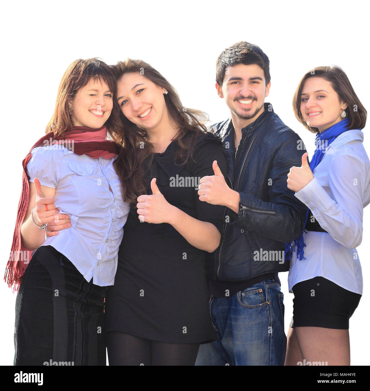 group of happy young people showing thumb up Stock Photo - Alamy