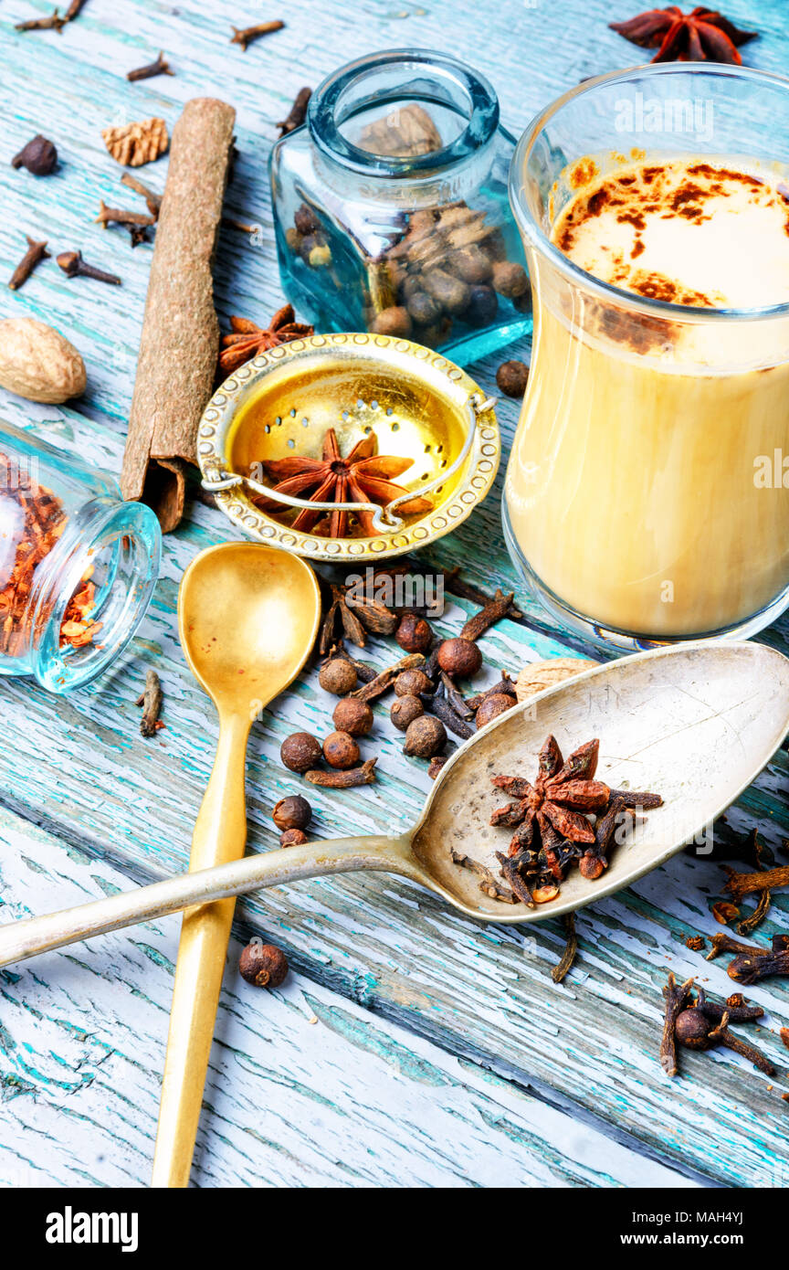 Glass cup of traditional indian masala tea.Masala chai Stock Photo - Alamy