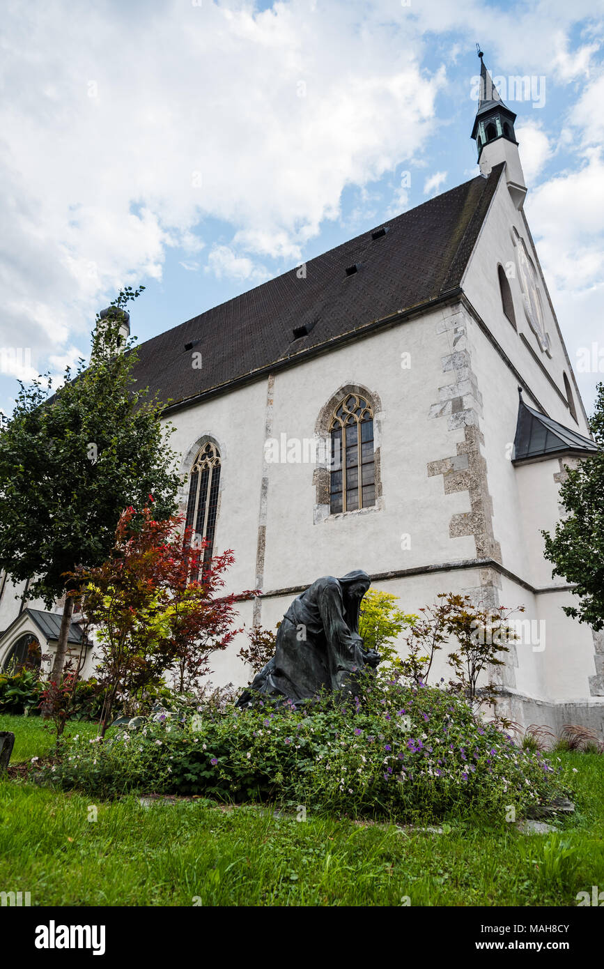 Schwaz, Austria - August 8, 2017: Franziskanerkloster a Franciscan church in the picturesque town of Schwaz in  Austrian state of Tyrol near Innsbruck Stock Photo