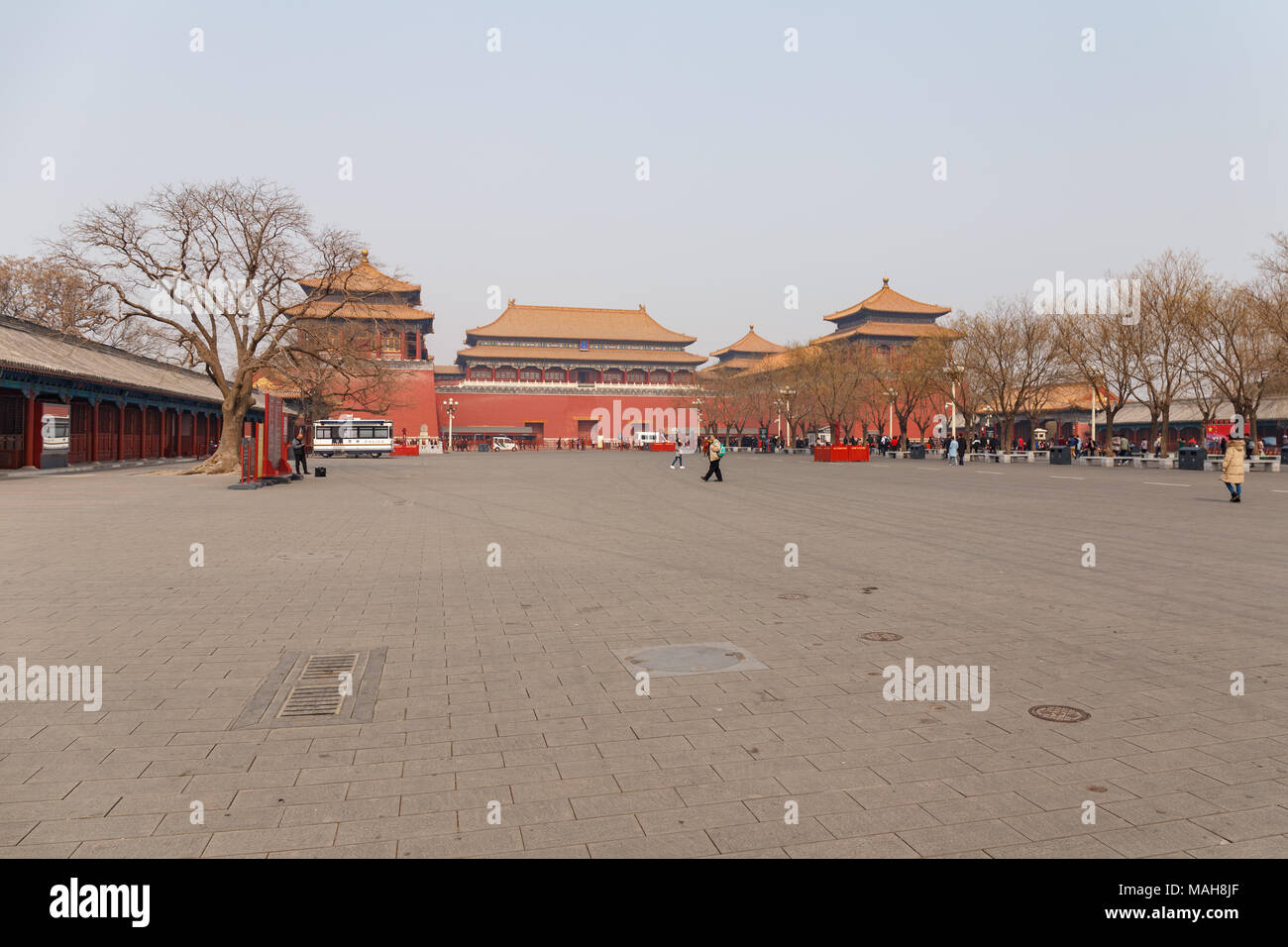 Wide open public square outside the Forbidden City in Beijing, China in March 2018. Stock Photo
