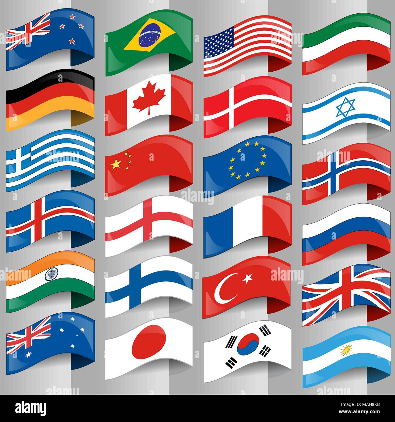 A collection of flags representing various European nations, arranged somewhat haphazardly.