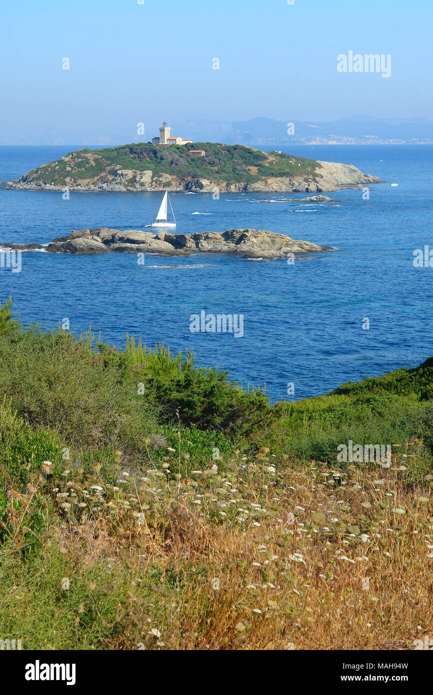 Le Rouveau island from Embiez islands Stock Photo