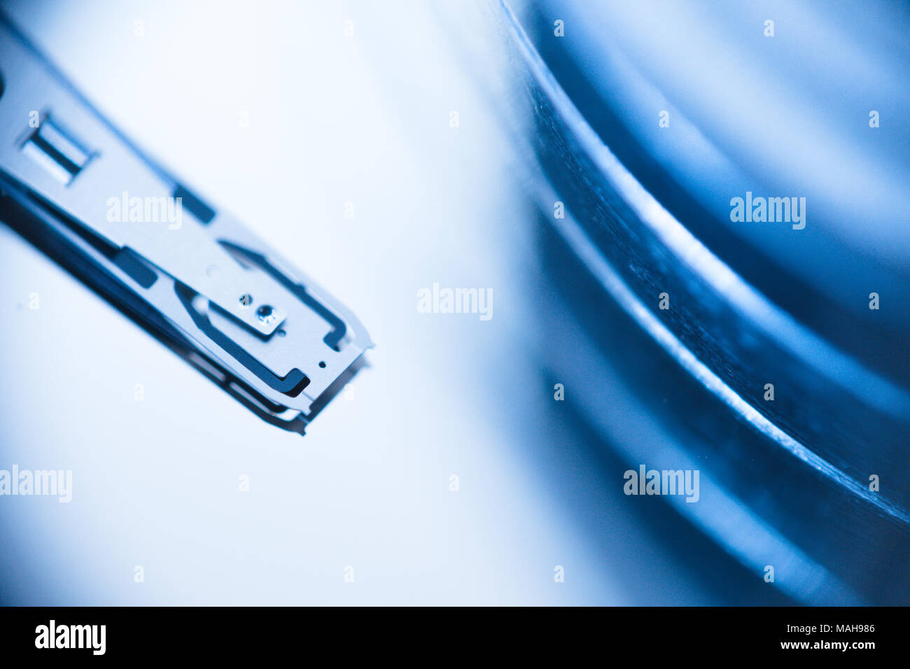closeup inside the hard drive, read write head Stock Photo Alamy