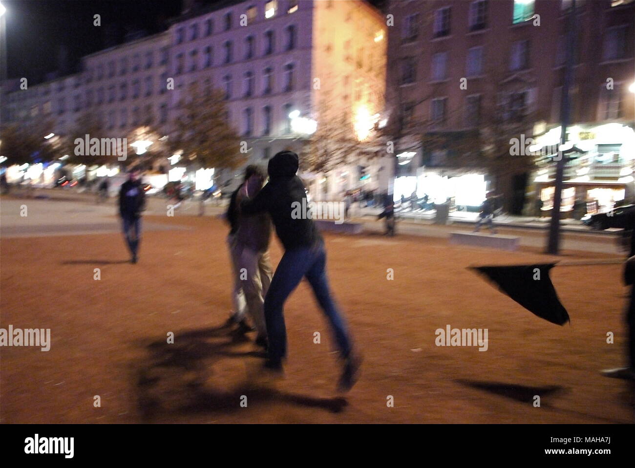 Protest in support to undocumented migrants turns violent, Lyon, France Stock Photo