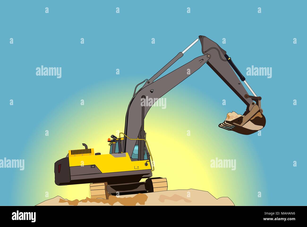 Yellow excavator illustration Stock Vector