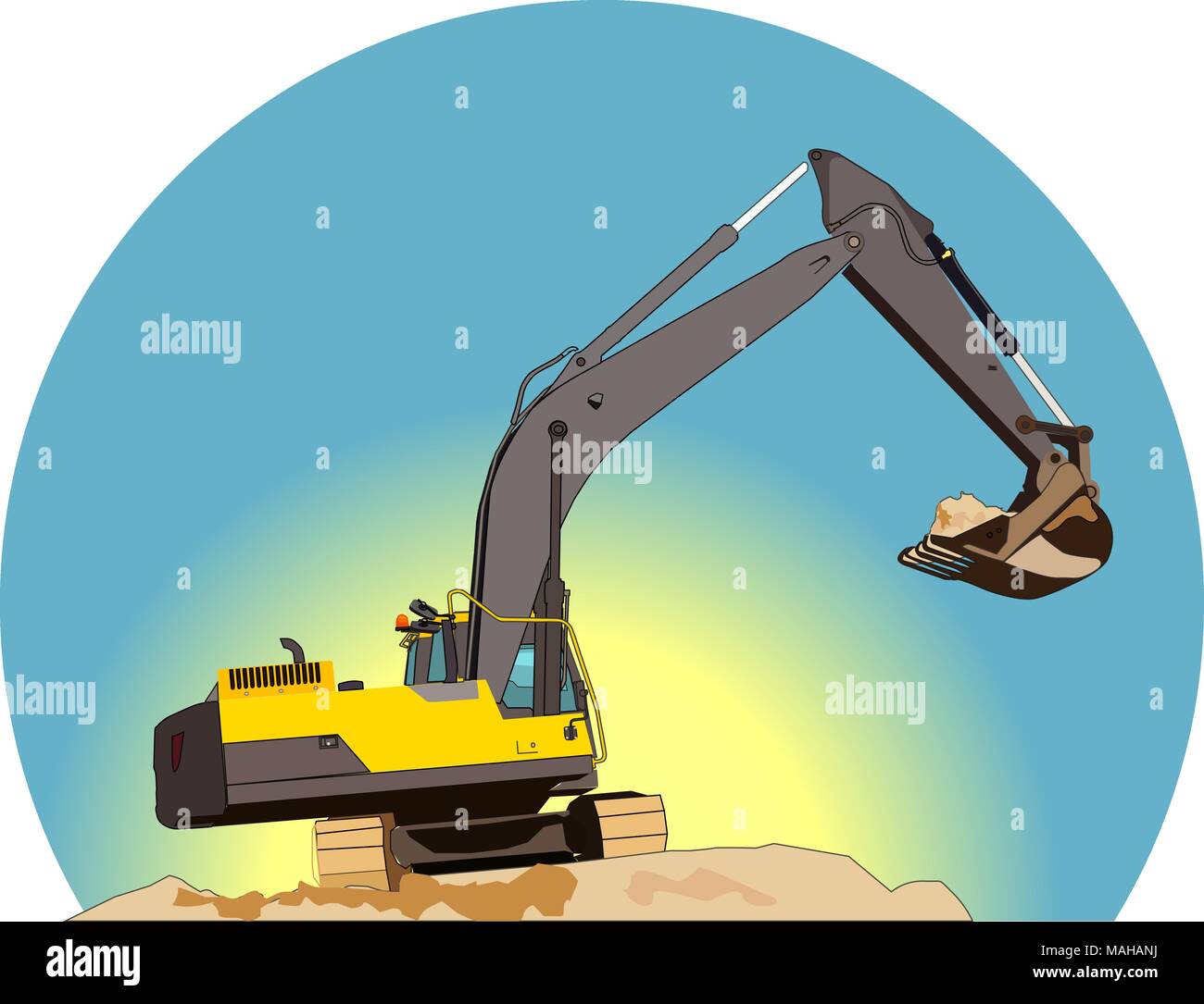 Yellow excavator illustration Stock Vector