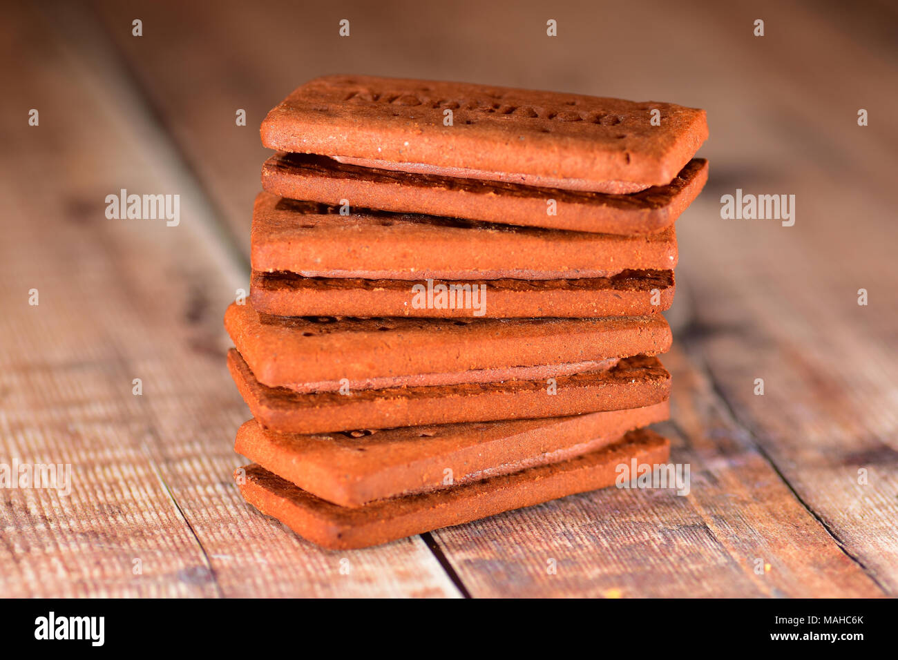 Bourbon biscuits stacked Stock Photo