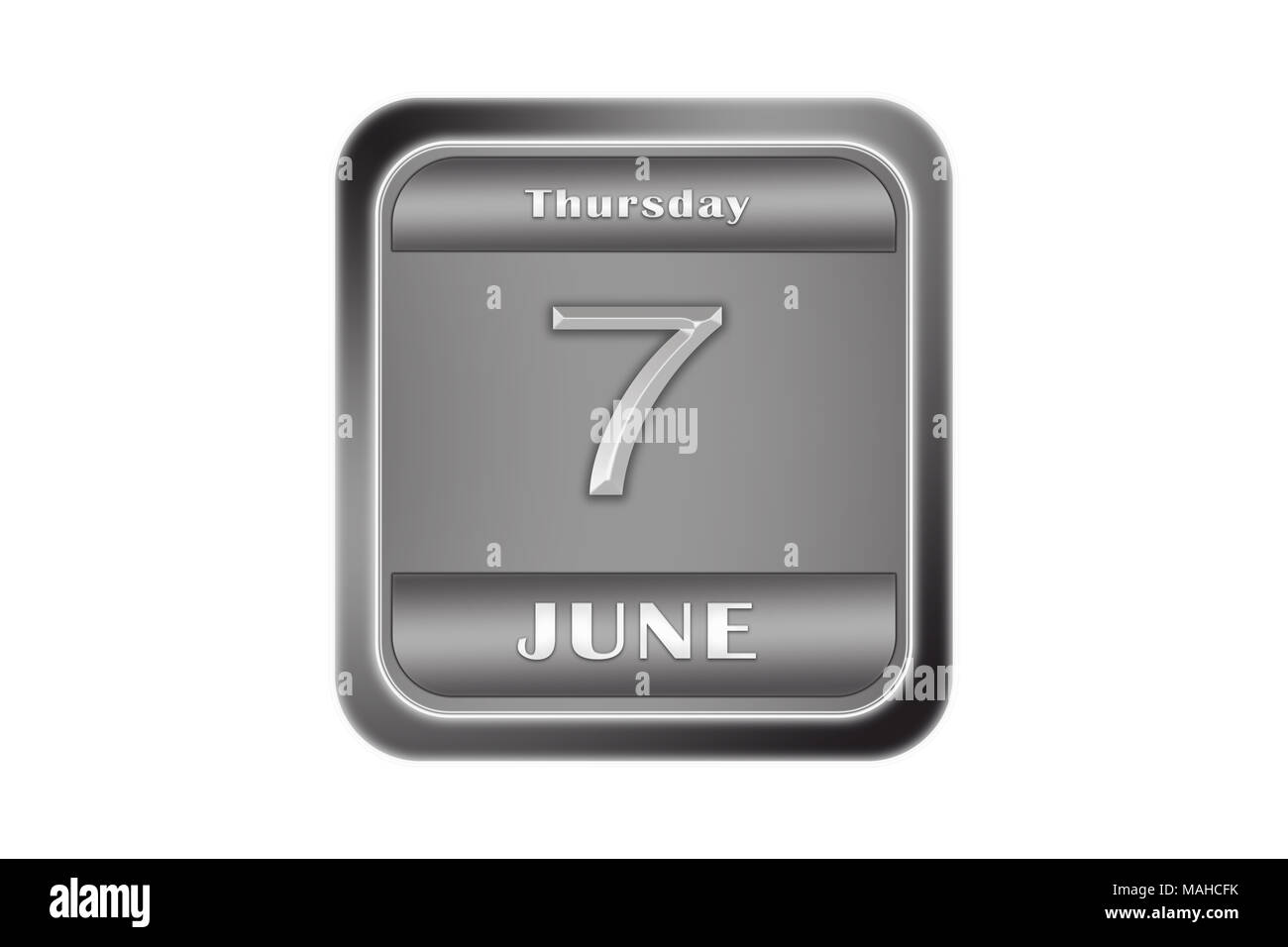 Date 7 June, Thursday written on a metal plate Stock Photo