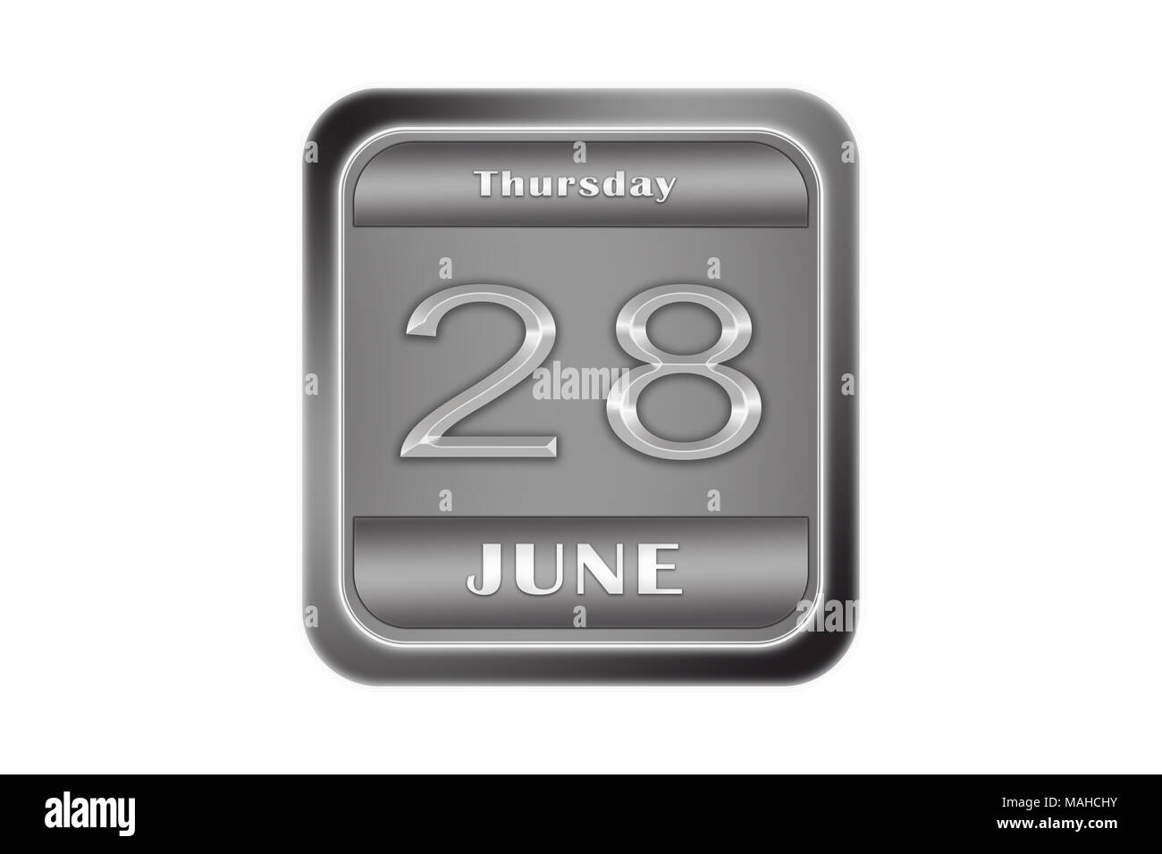 Date 28 June, Thursday written on a metal plate Stock Photo