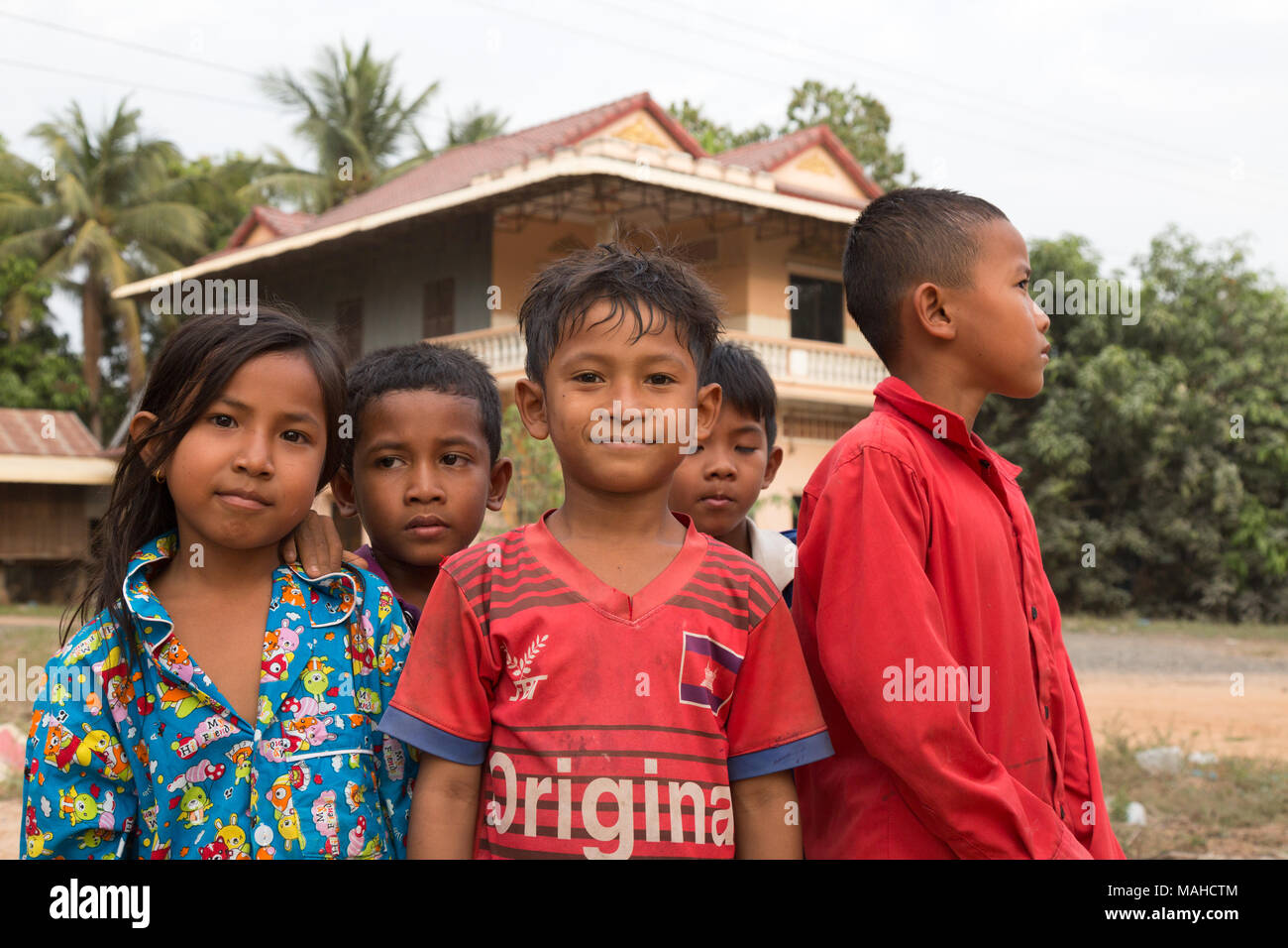 A group of Cambodian children aged 8-10 years, Kampong Thom, Cambodia, Asia Stock Photo