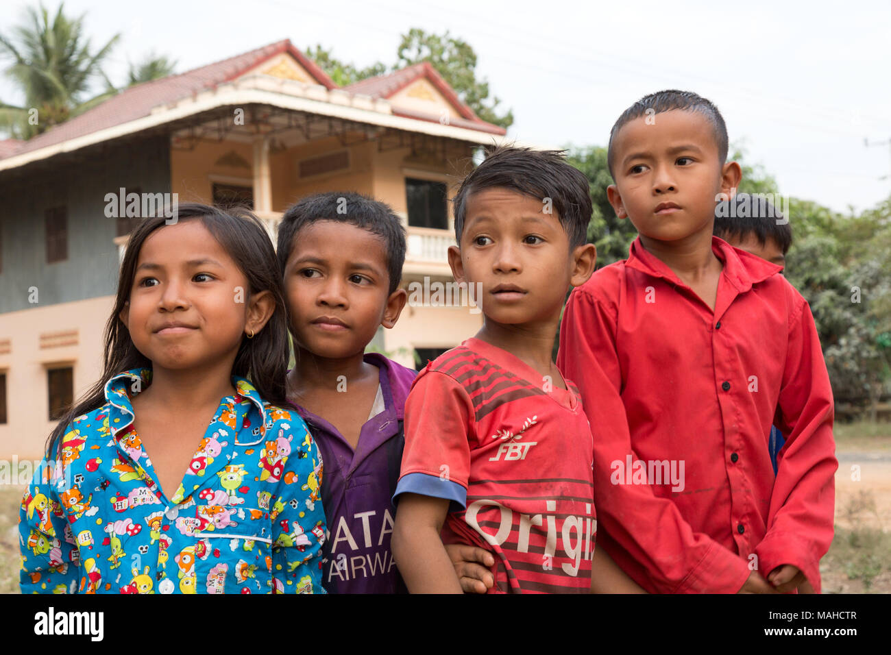 A group of Cambodian children aged 8-10 years, Kampong Thom, Cambodia, Asia Stock Photo