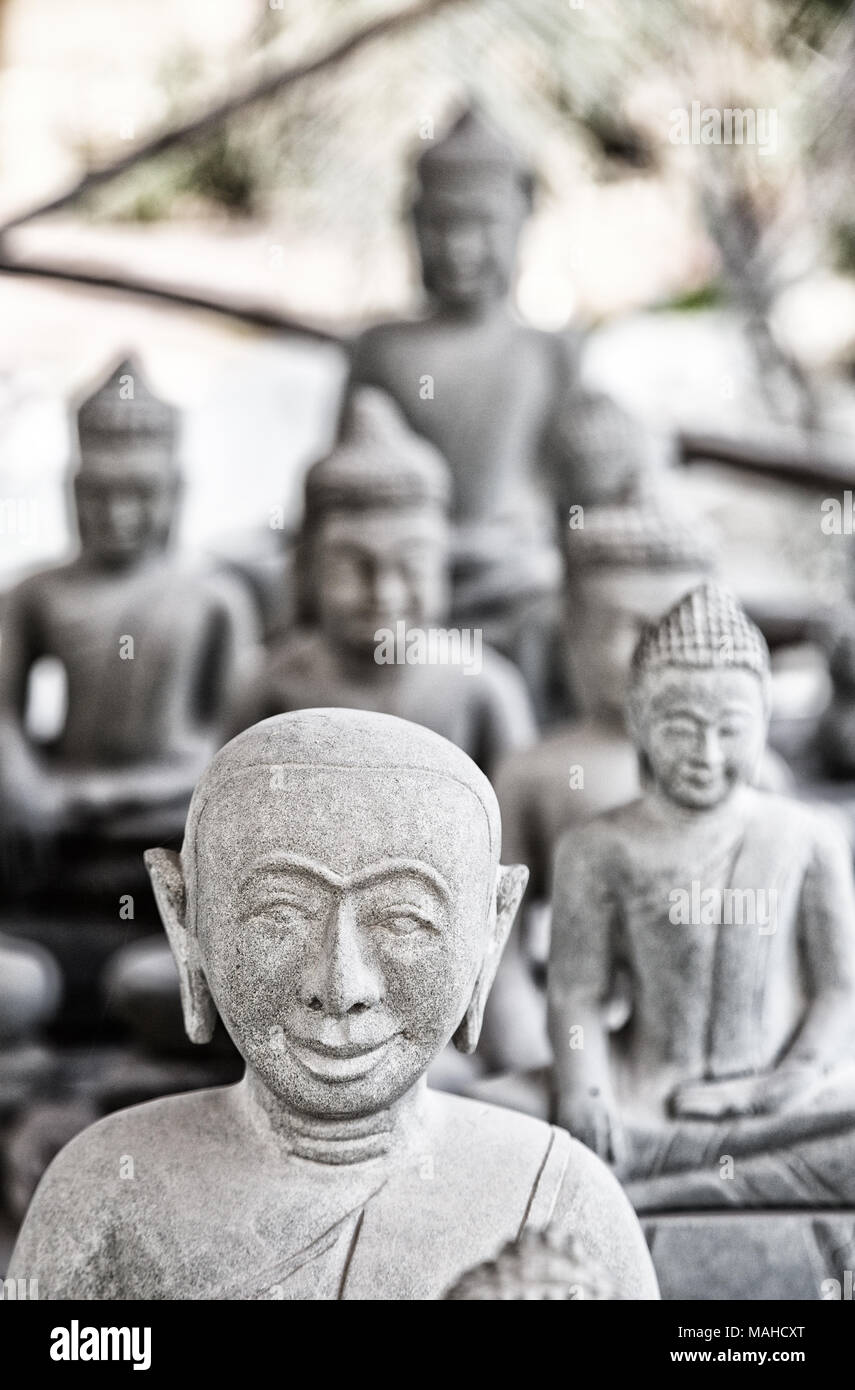 Cambodia craft - stone statues or figurines produced by a stonemason for sale, Kampong Thom, Cambodia, Asia Stock Photo