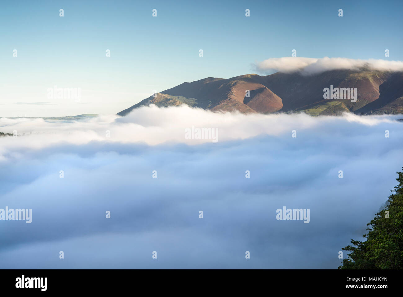 Cloud inversion over Derwentwater with Skiddaw mountain in the ...