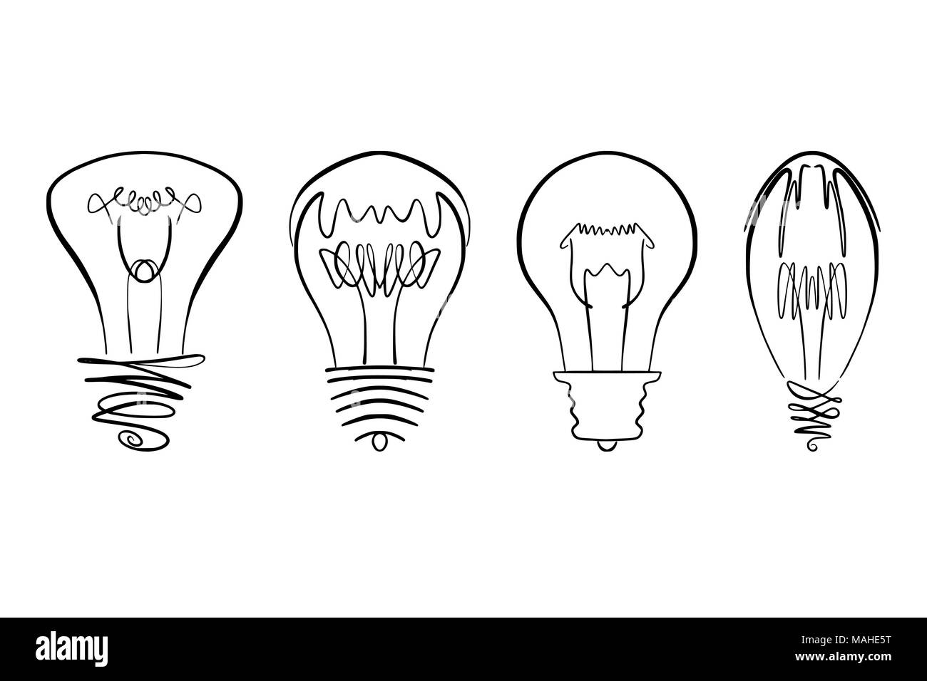 Light bulb vector image, hand drawn lightbulb set usable as logo, icon, clipart, symbol or idea design element in modern and simple design Stock Vector