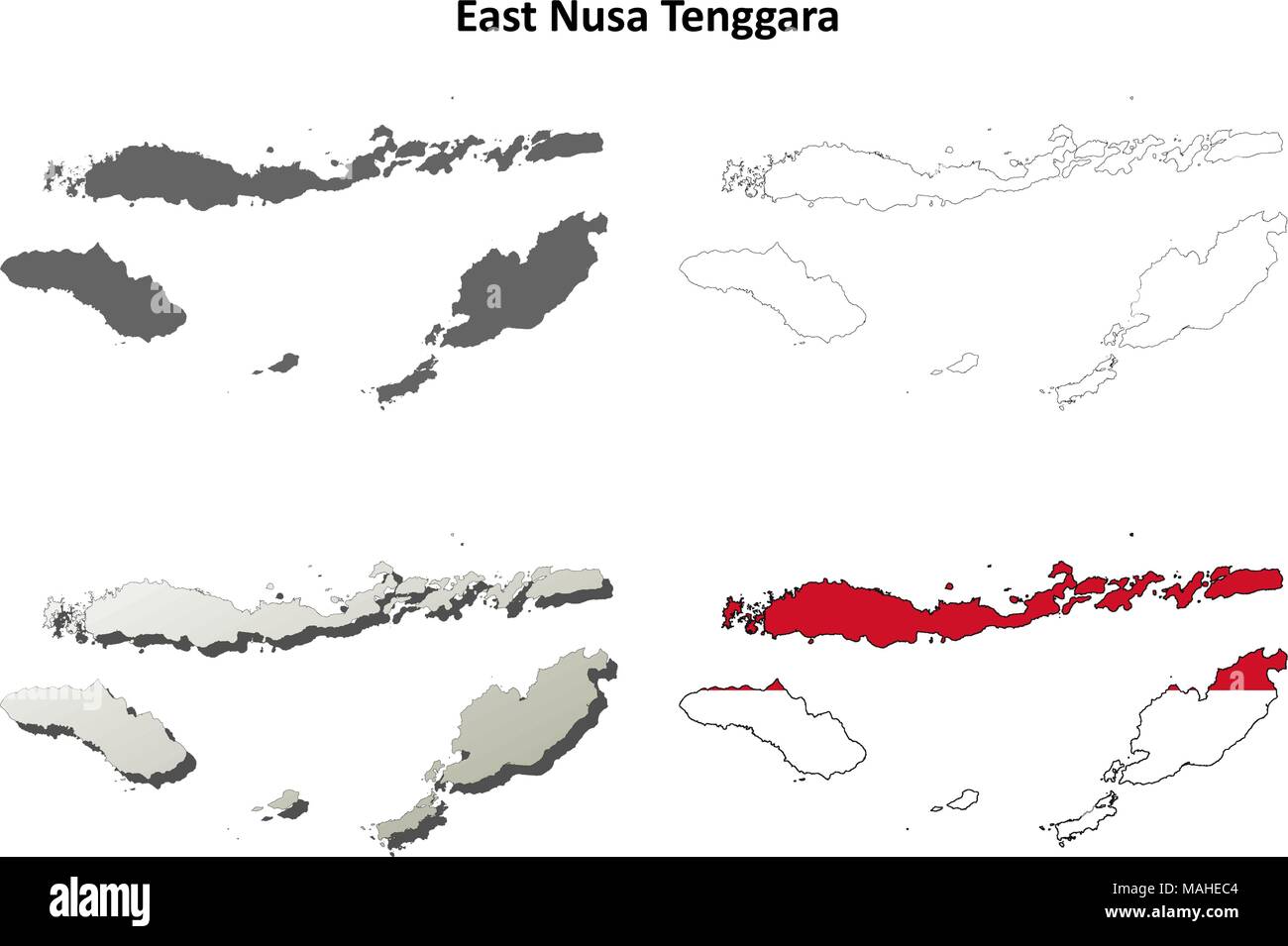 East Nusa Tenggara outline map set Stock Vector