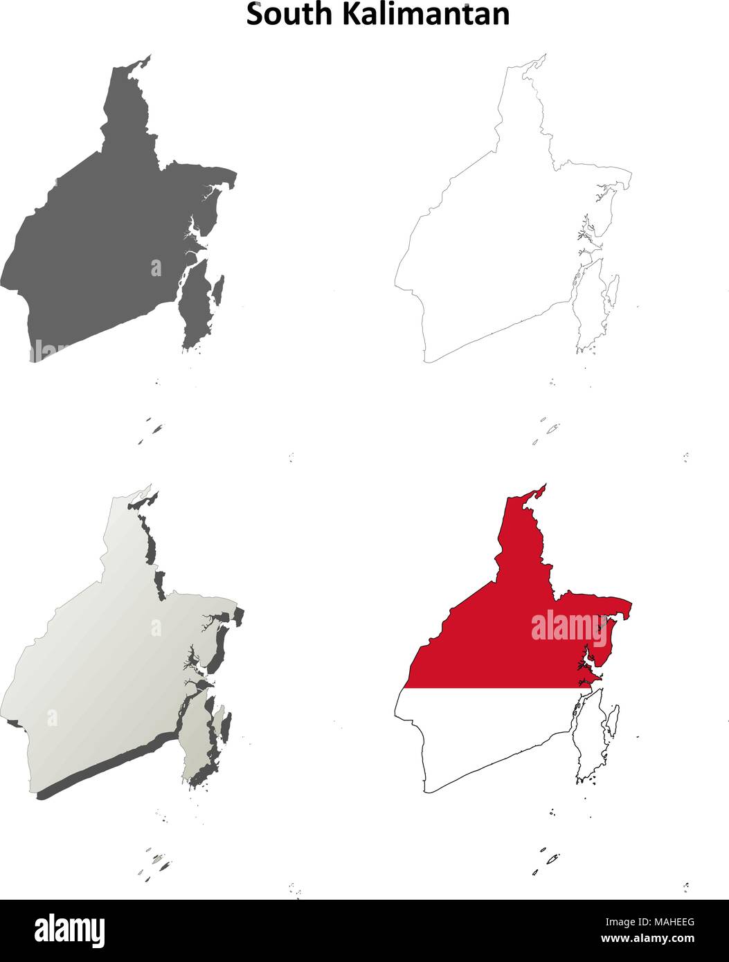 South Kalimantan blank outline map set Stock Vector