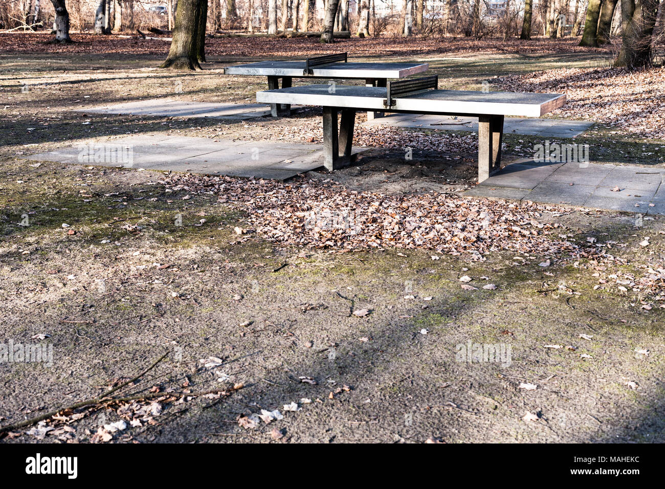 ping pong tables in a public park Stock Photo