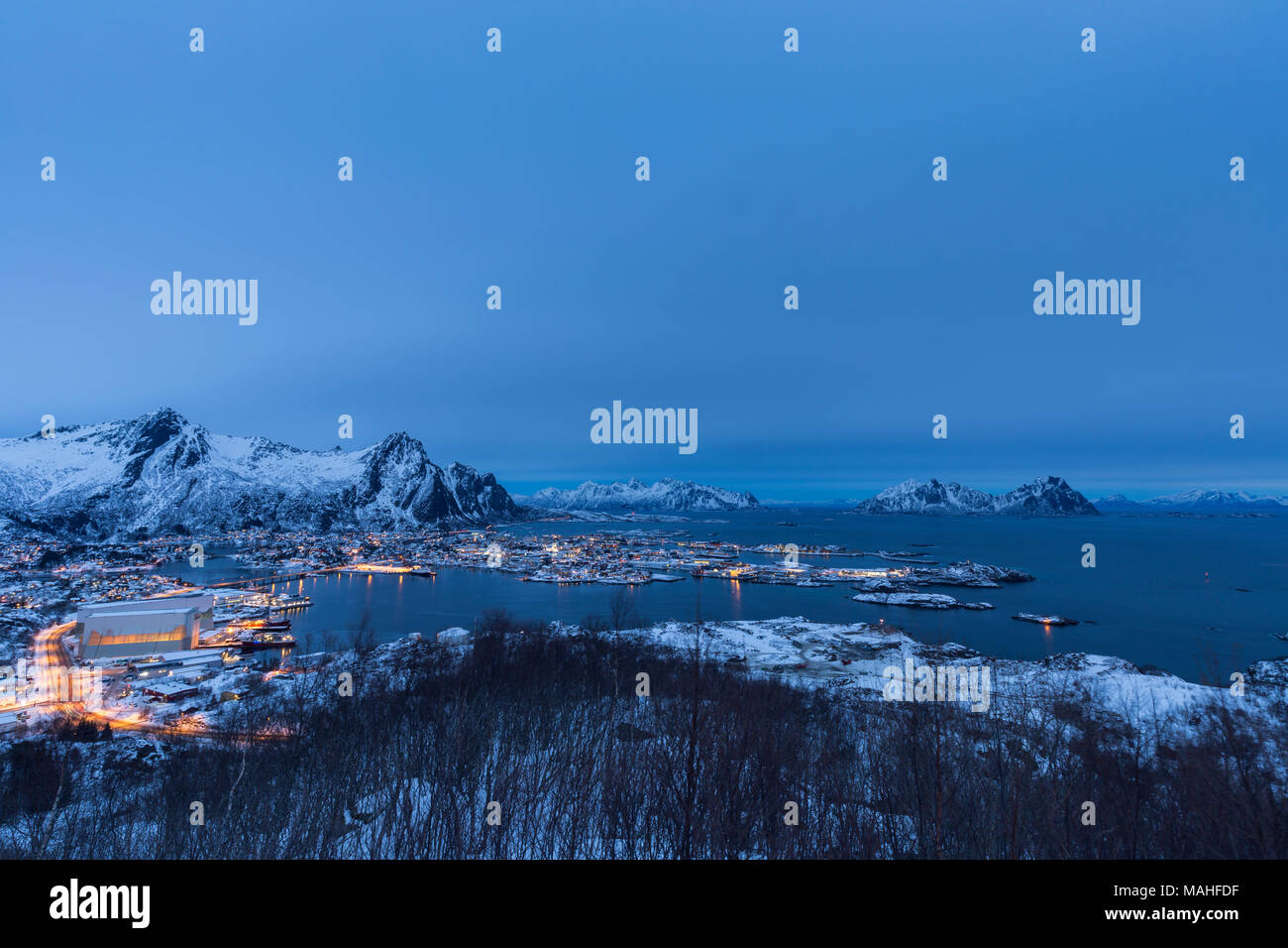 Aerial view of Svolvaer in evening twilight Stock Photo - Alamy