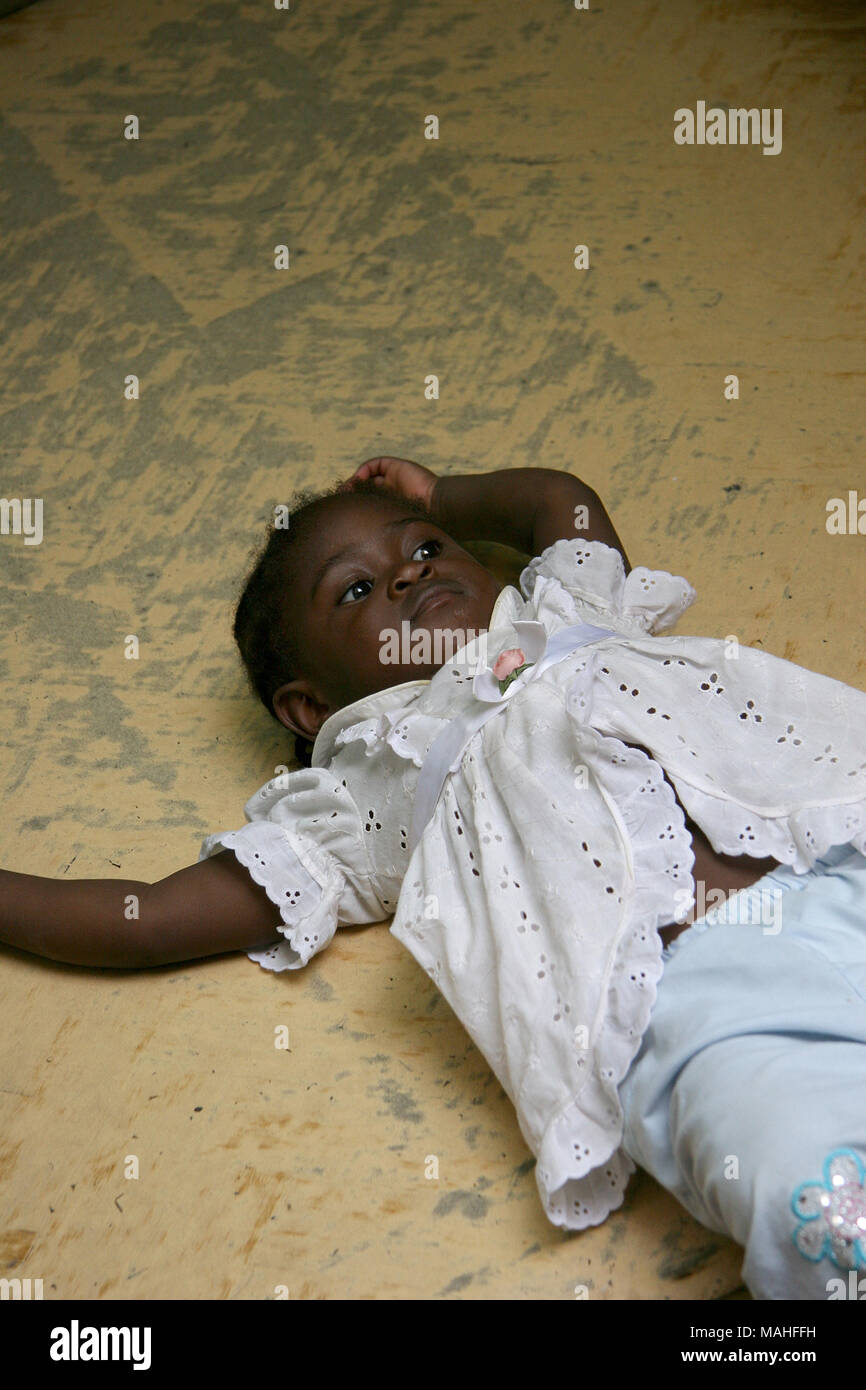 Young Girl Lying Down On Back On Floor Tangiers Stock Photo