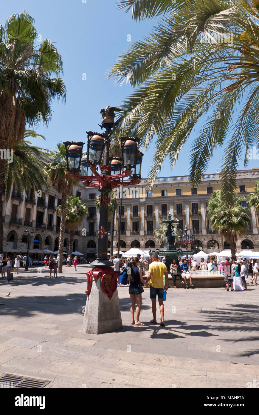 Antoni Gaudi Lamp post in Placa Reial, Barcelona, Spain. Stock Photo