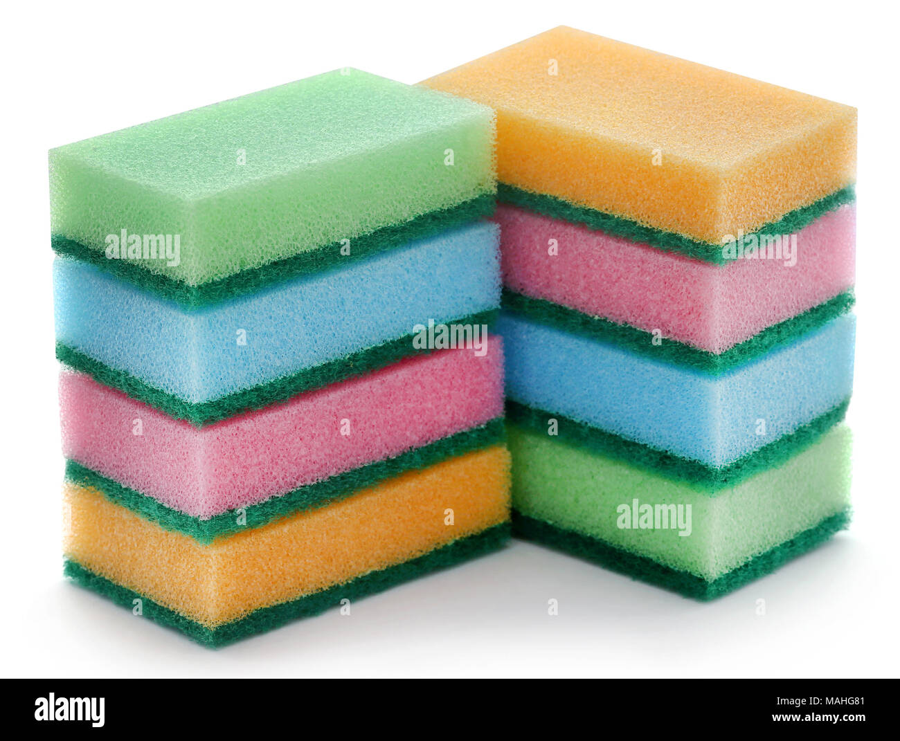 Kitchen sponge with scotch brite over white background Stock Photo Alamy