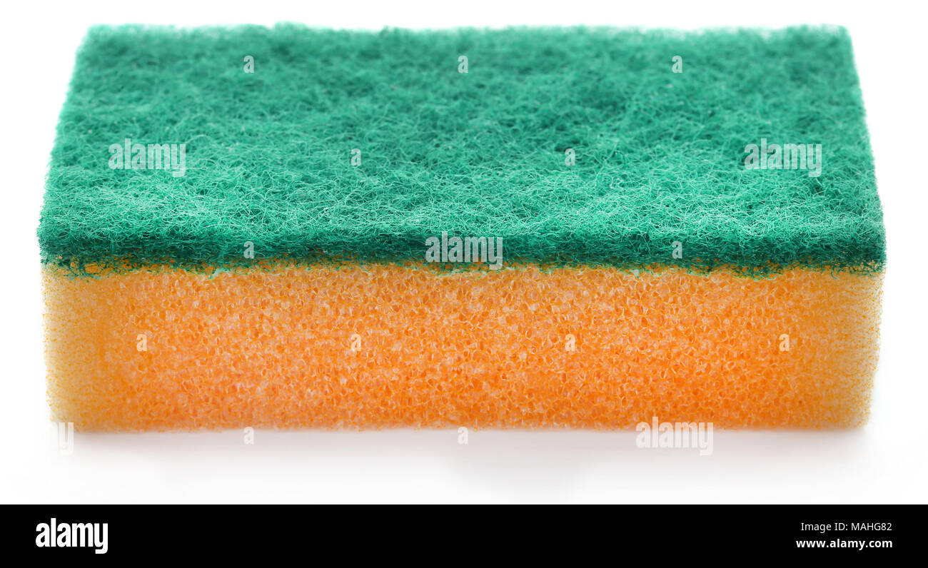Kitchen sponge with scotch brite over white background Stock Photo Alamy