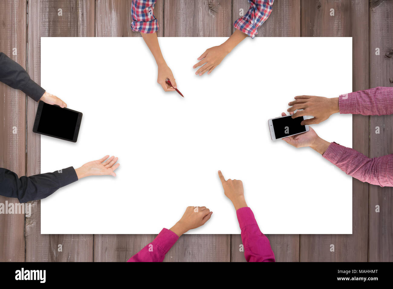 Huddle Top View Top view of Business team meeting planning for a New Project. Business ...