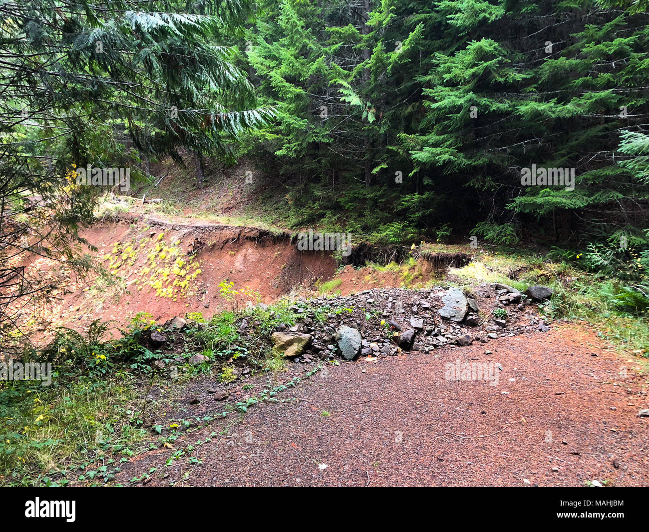 Road Closed Due To Landslide in Oregon Stock Photo Alamy