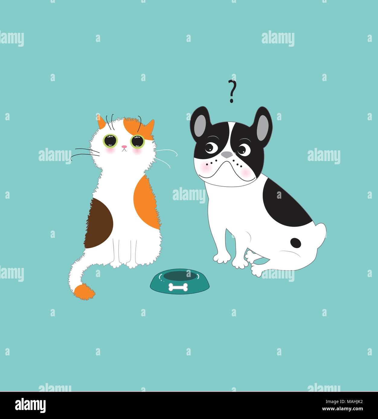 Dog and cat eating together Stock Vector Images Alamy