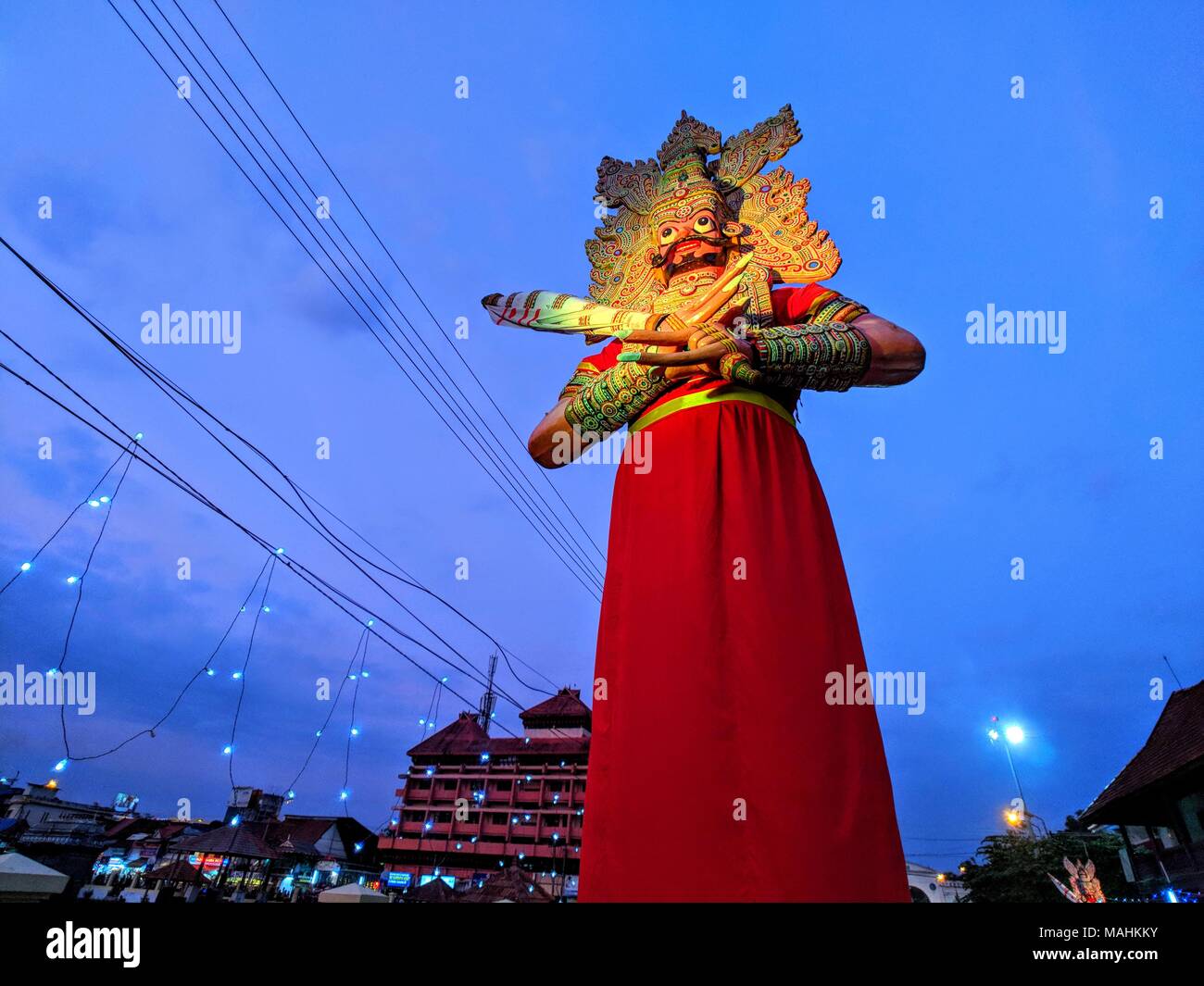 Sculpture of Bhima at Sree Padmanabhaswamy Temple during Painkuni Festival. painguni festival. Harvest festival, Festival of kerala Stock Photo