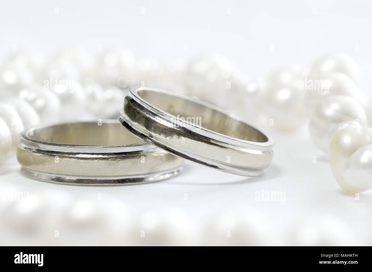 Wedding Rings and Pearls Stock Photo