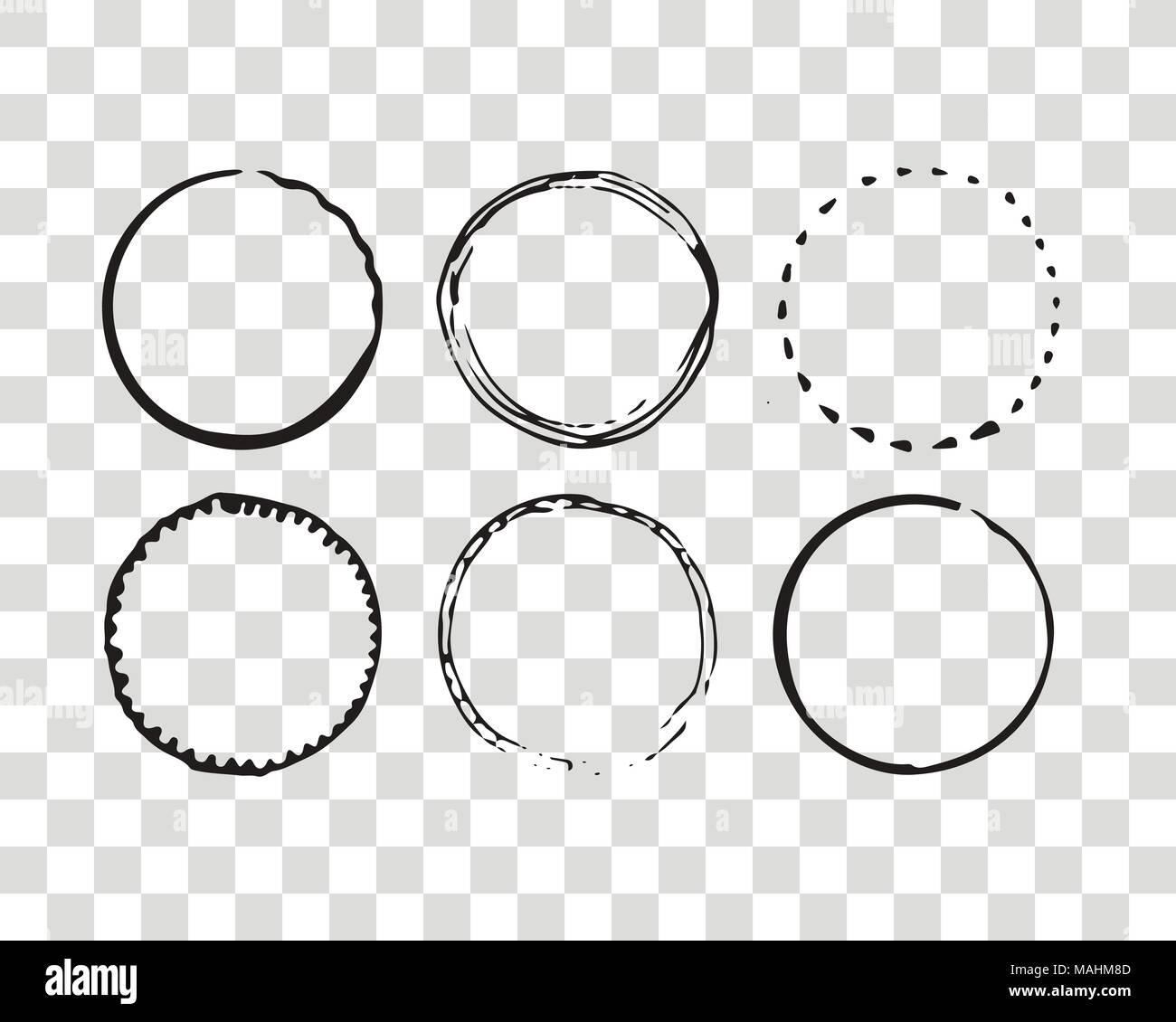 Hand drawn elements for logotype with  circles, isolated on background and easy to use. Vector illustration. Round logo. Stock Vector