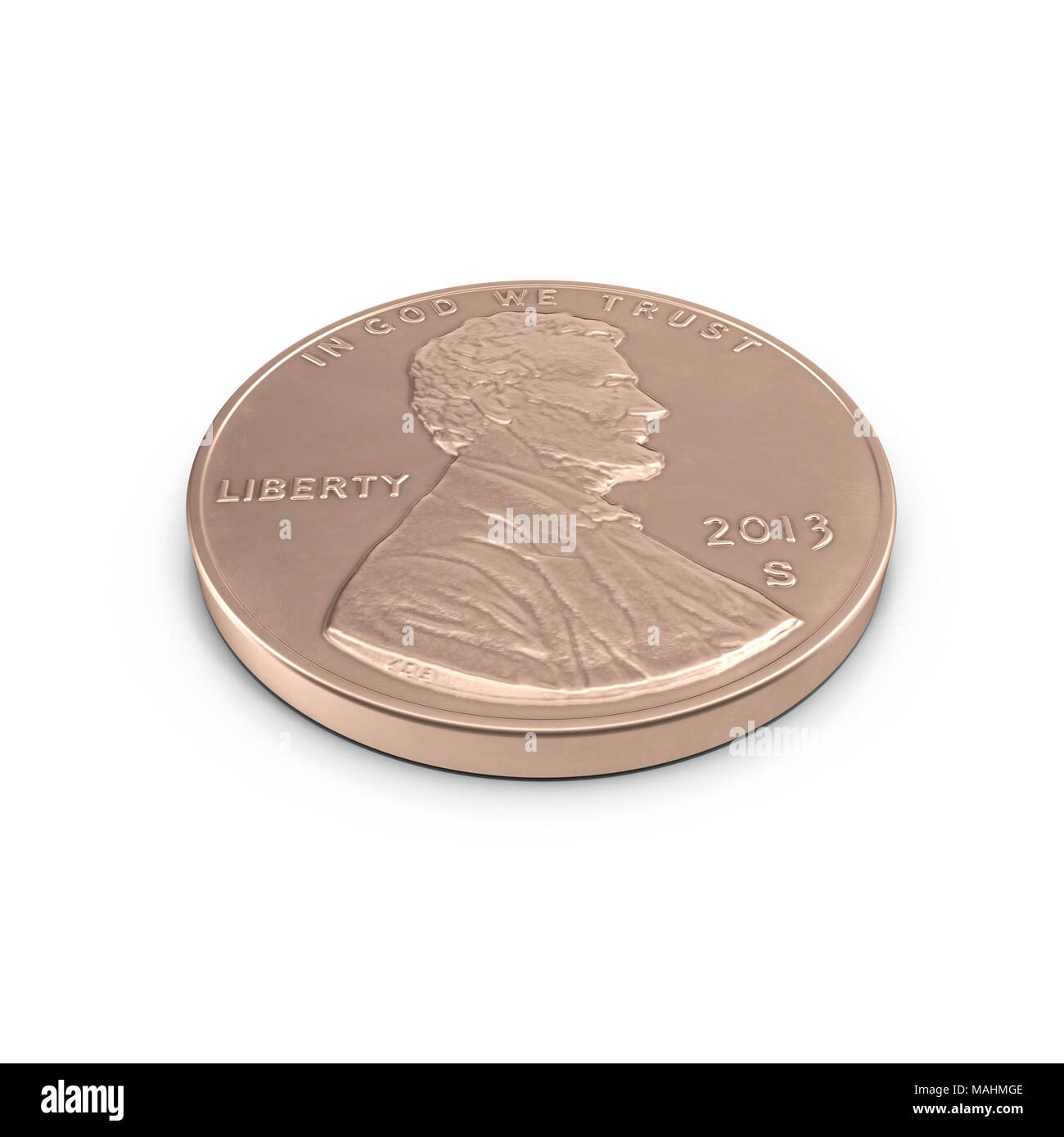 United States Lincoln Penny isolated over white. 3D illustration, clipping path Stock Photo