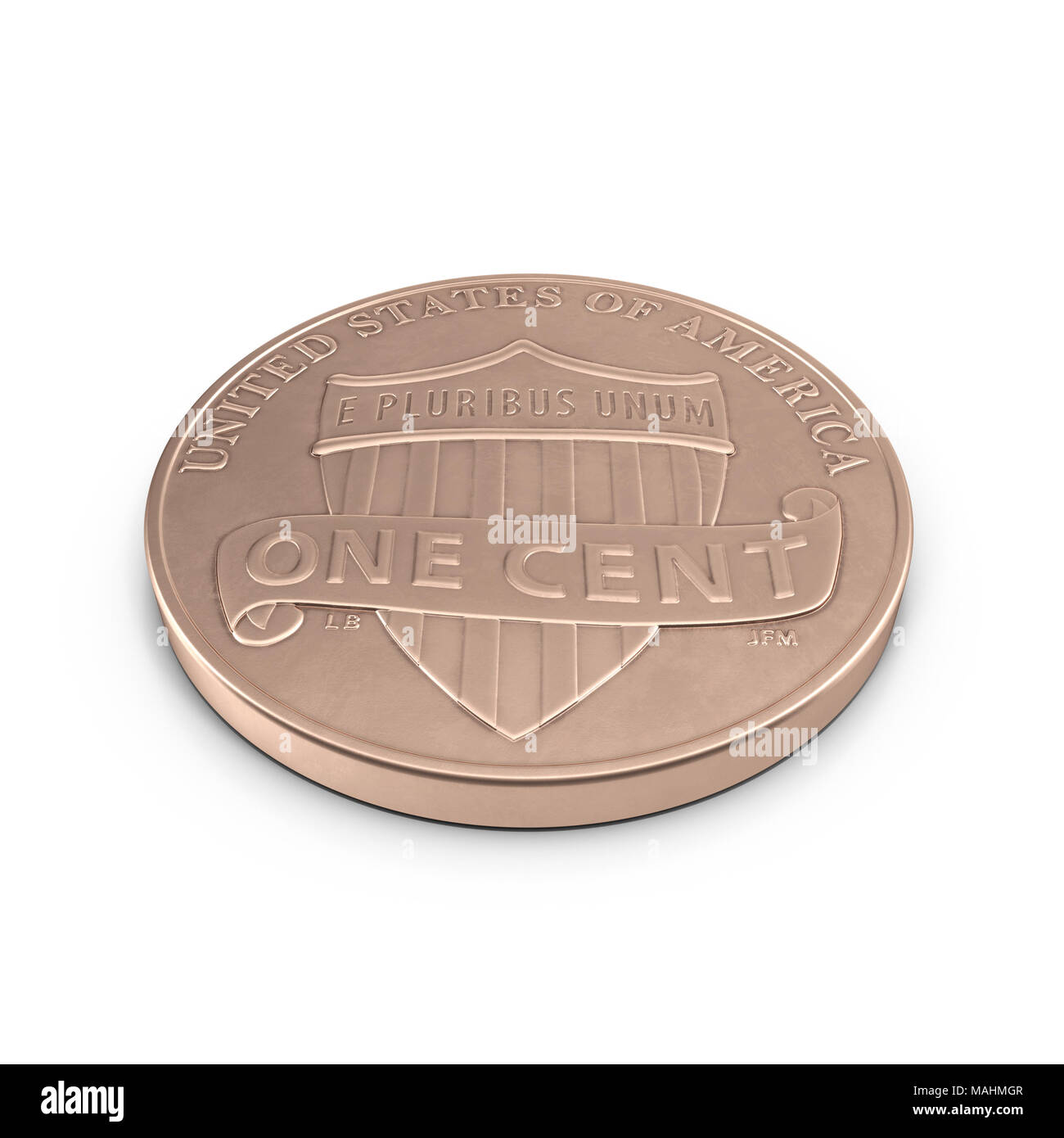 One Penny coin isolated over white. 3D illustration, clipping path Stock Photo