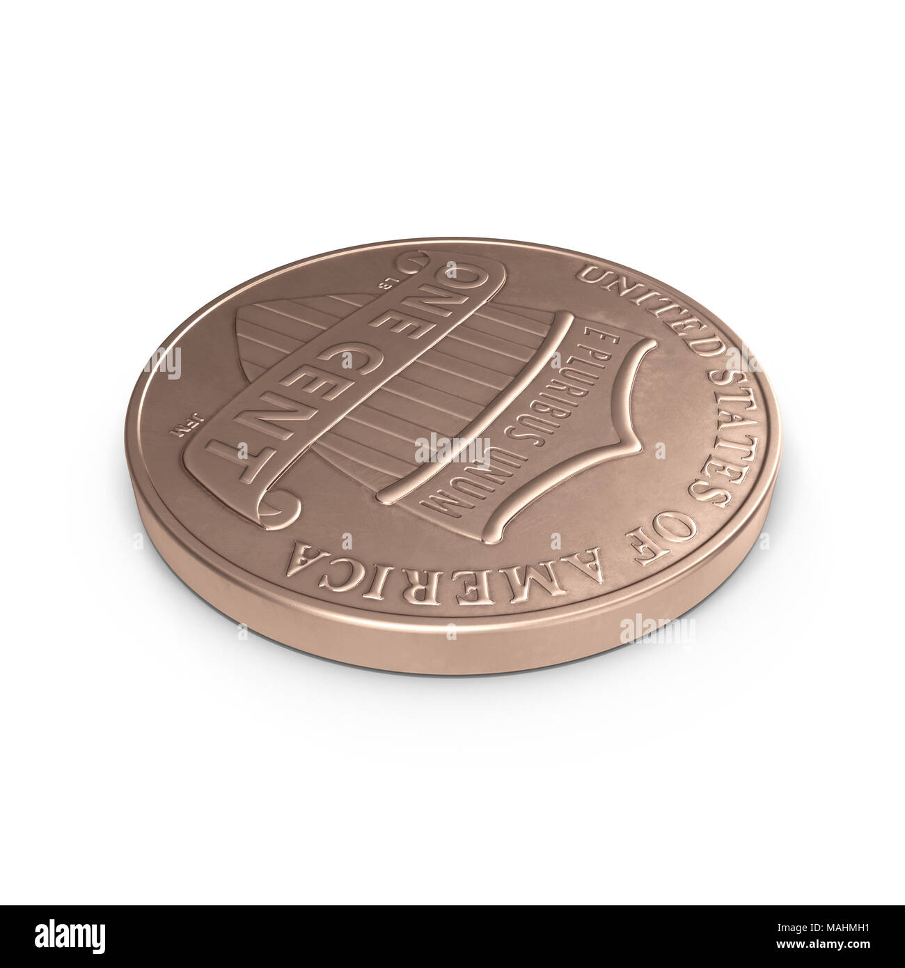 One Penny coin isolated over white. 3D illustration, clipping path Stock Photo