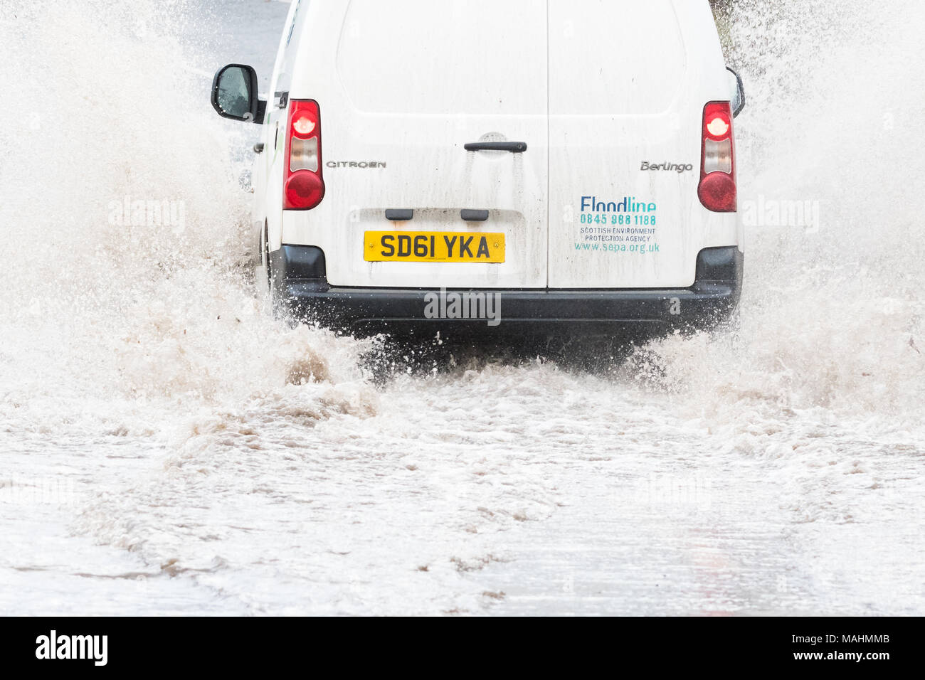 SEPA - Scottish Environment Protection Agency driving through floodwater in Scotland, UK Stock Photo