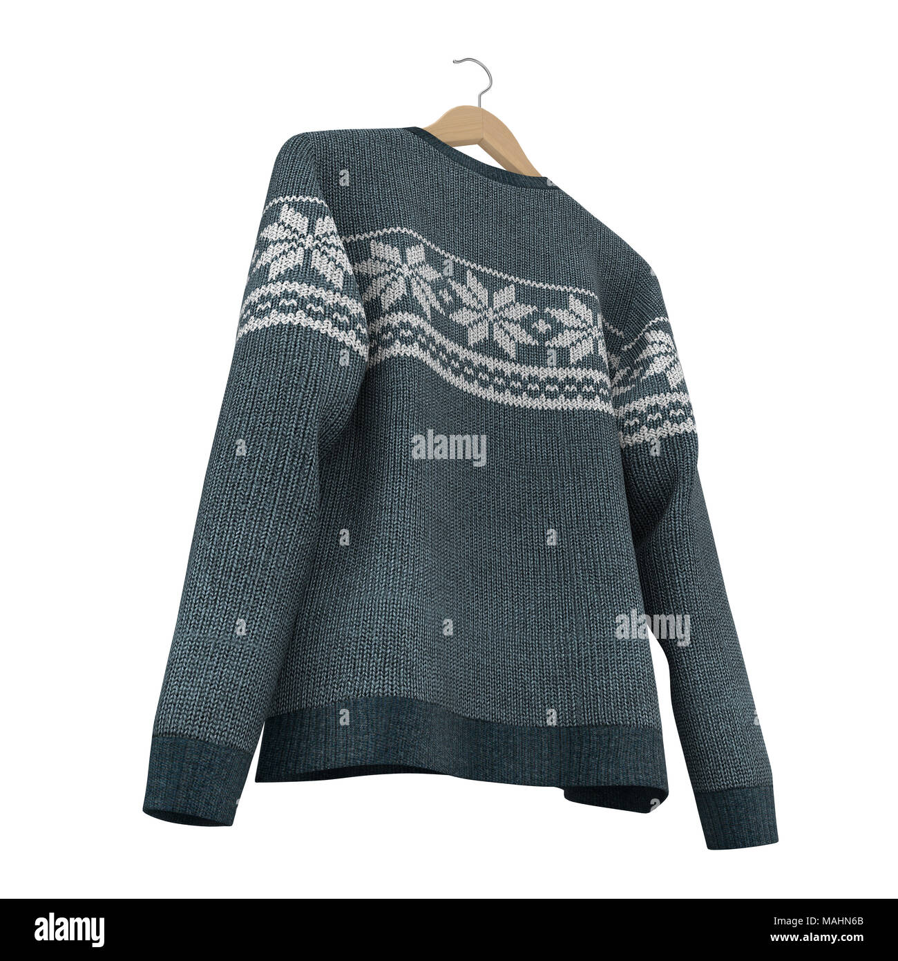 Trendy male sweater on hanger near white. 3D illustration, clipping ...