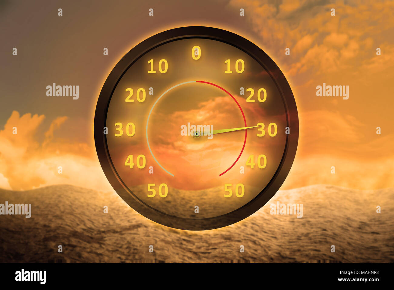 Heat weather on thermometer indicator. Heat wave concept Stock Photo