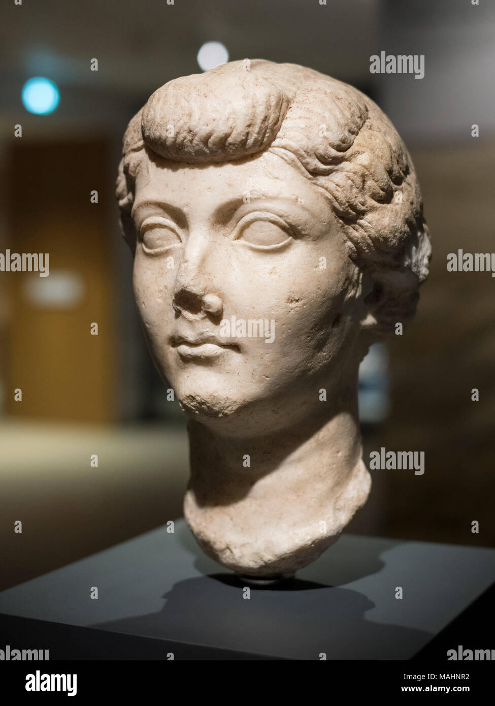 Oxford. England. Portrait head of Roman Empress Livia Drusilla, Ashmolean Museum.  From a statue of Livia, wife of Augustus, probably from a sanctuary Stock Photo