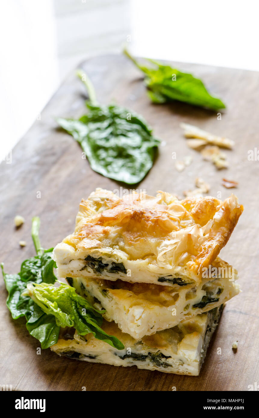 Spinach pie with cheese and eggs Stock Photo