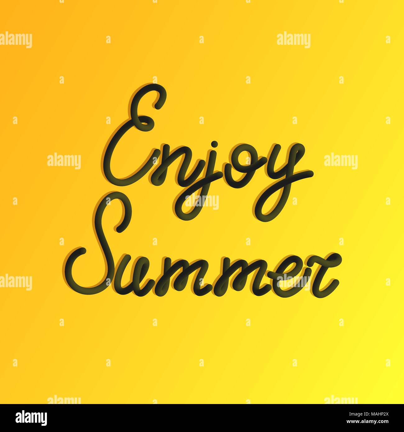 Inscription of Enjoy summer in 3d style. Vector black lettering of enjoy summer with liquid effect of gradient color in volumetric style. Isolated obj Stock Vector