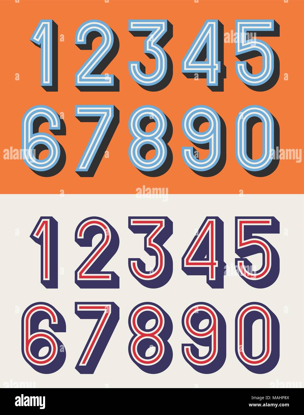 Vector Illustration Of Vintage Relief Numbers Typeface Stock