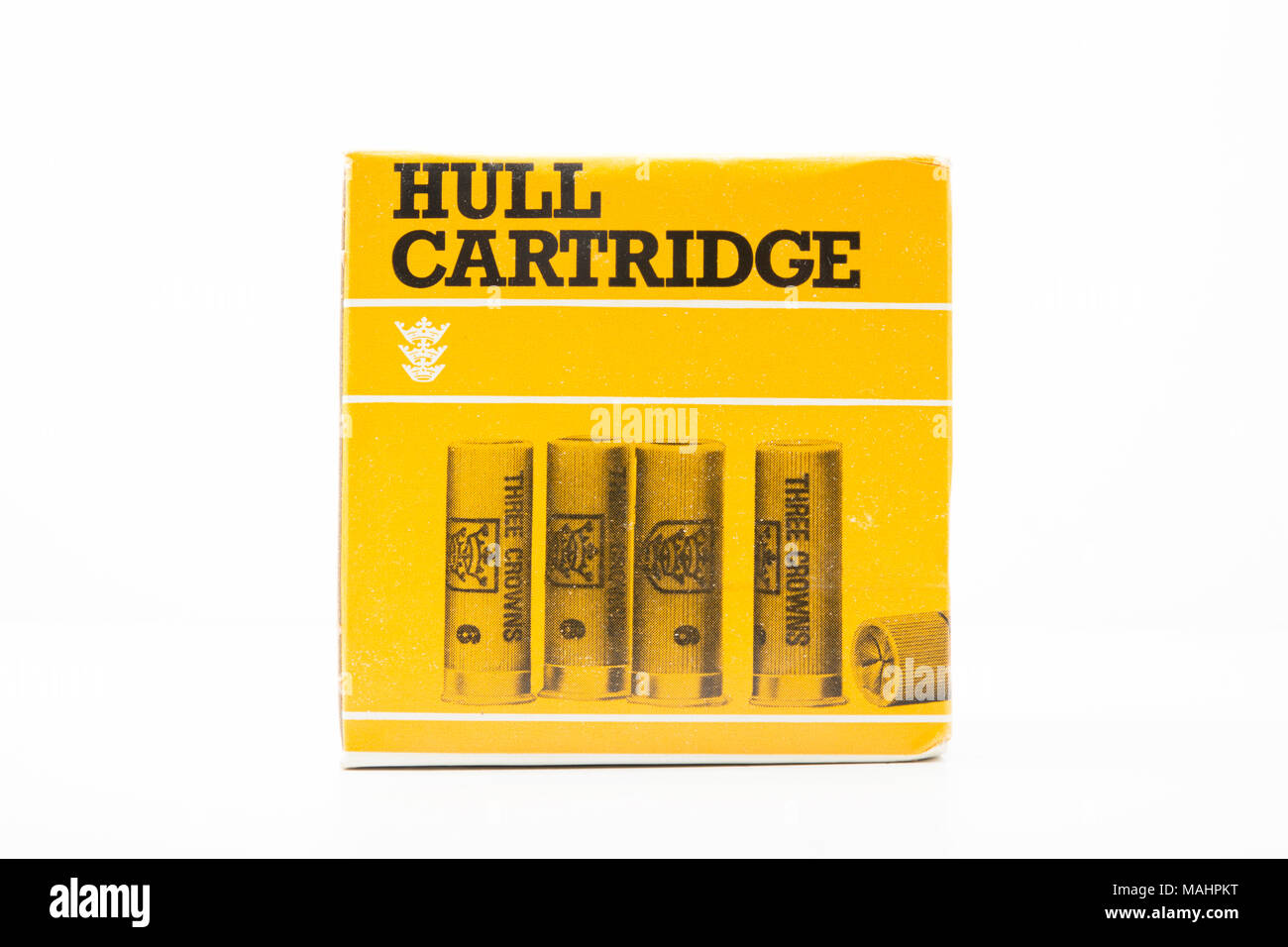 An old Hull Cartridge Three Crowns 20-bore cartridge box. UK Stock Photo