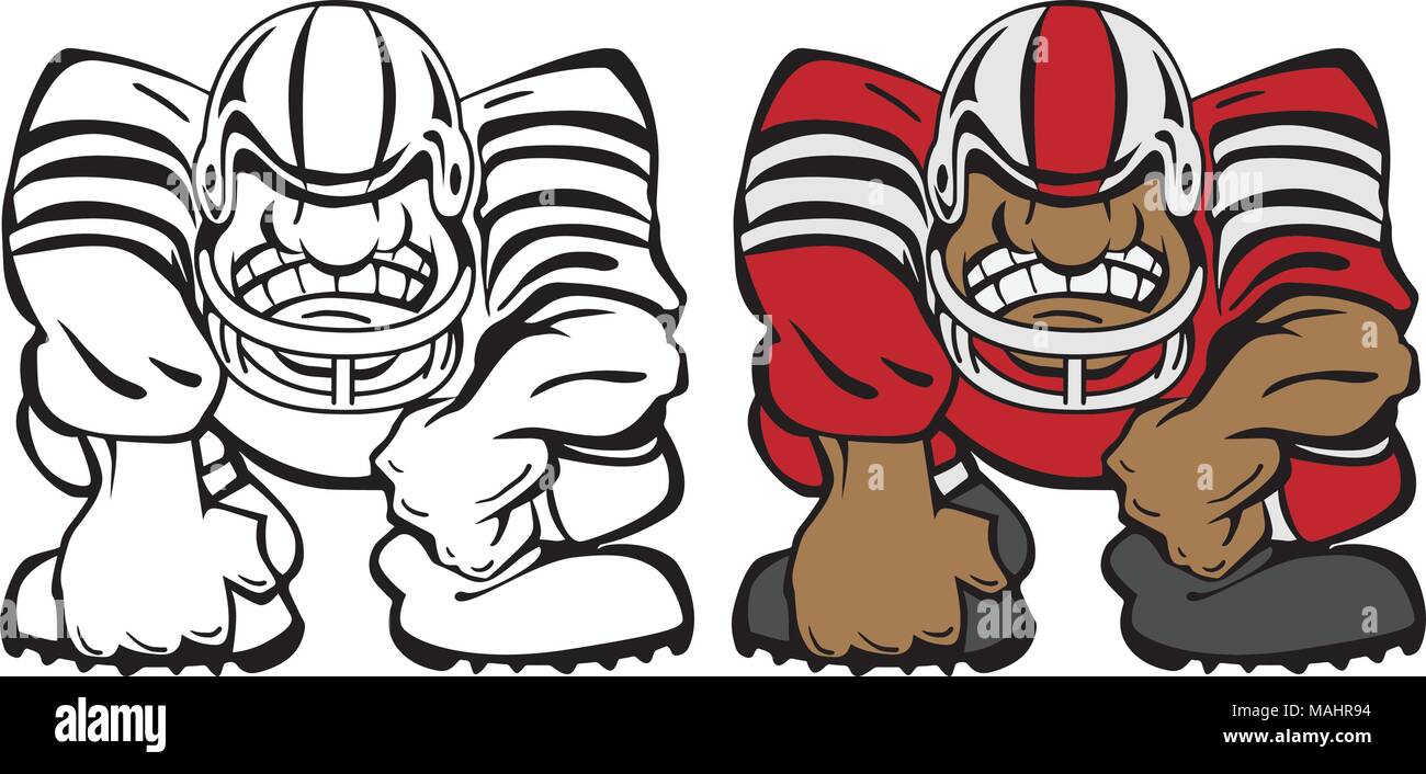 Football Player in a 3 Point Stance Cartoon Vector Illustration Stock