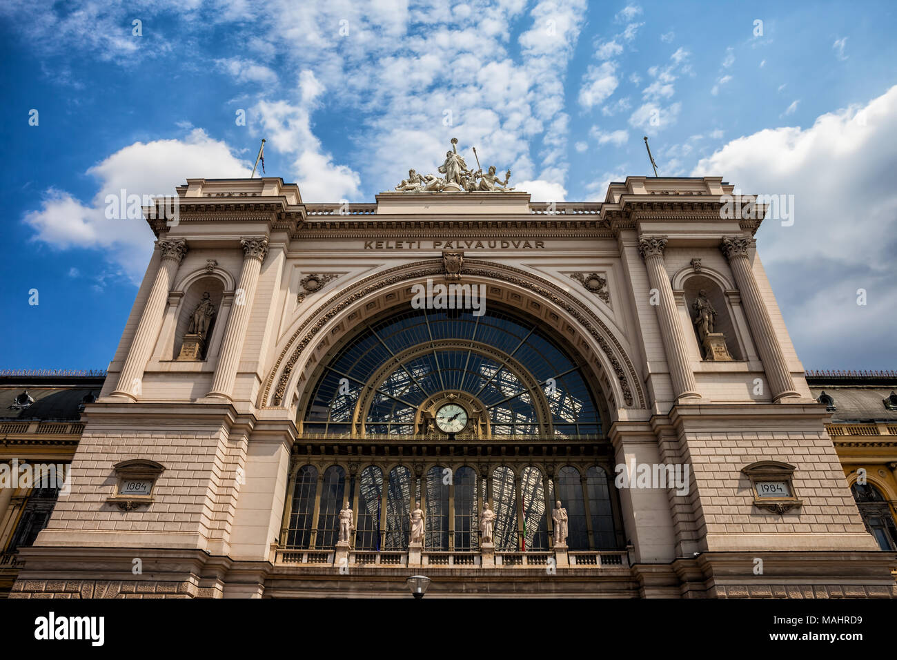 Keleti Railway Station in city of Budapest, Hungary, eclectic style 19th century building. Stock Photo