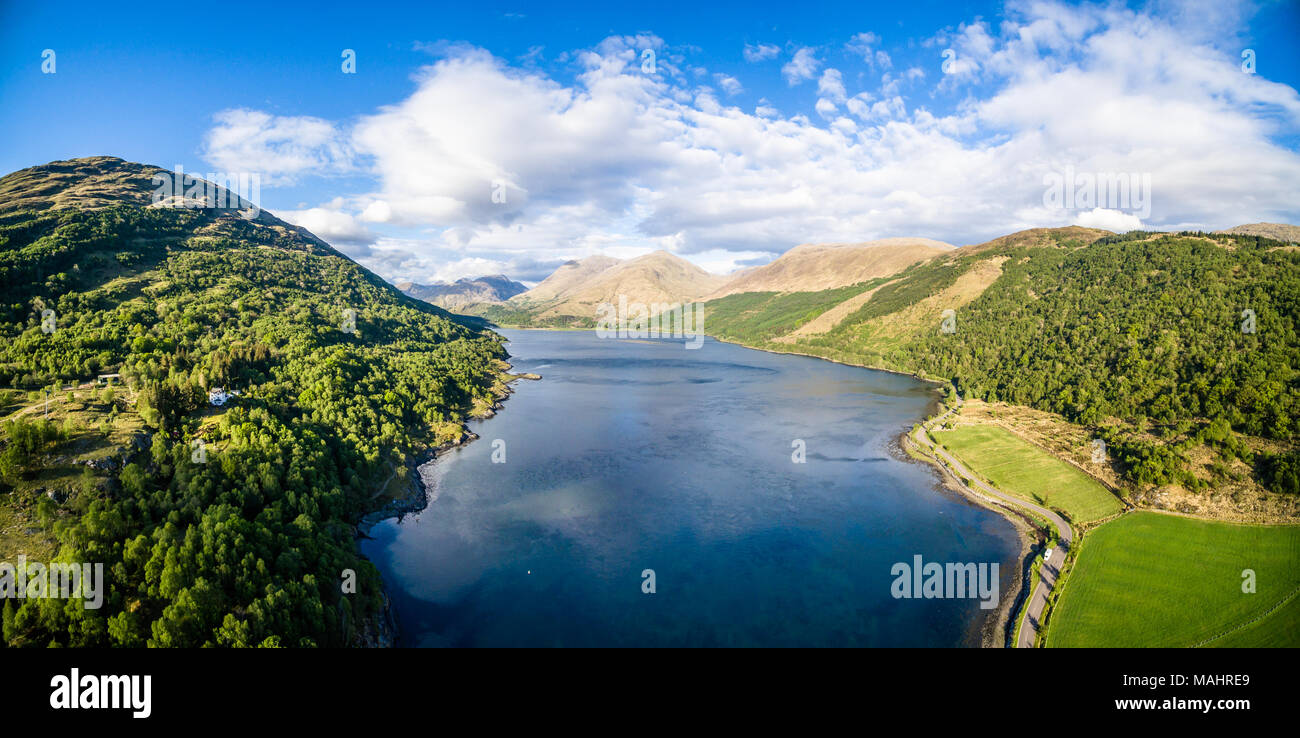 Aerial view of Loch Creran by the Loch Creran bridge, Argyll, Scotland