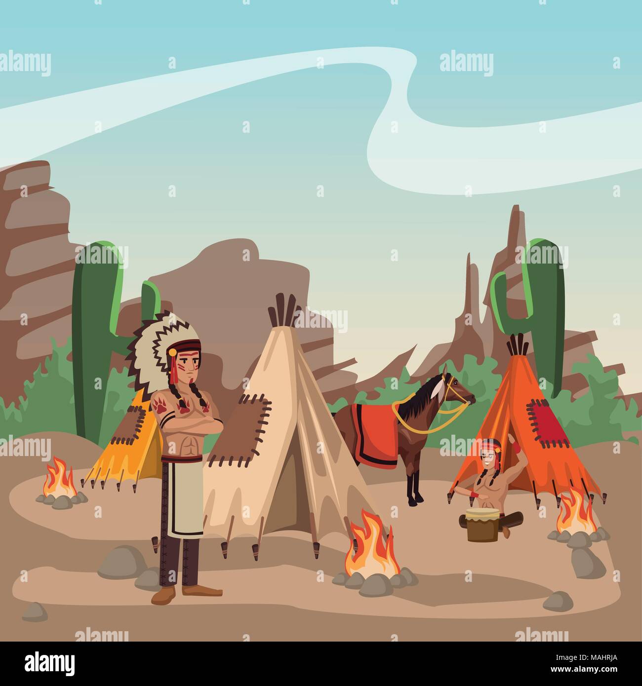 American indian warriors at village Stock Vector Image & Art - Alamy