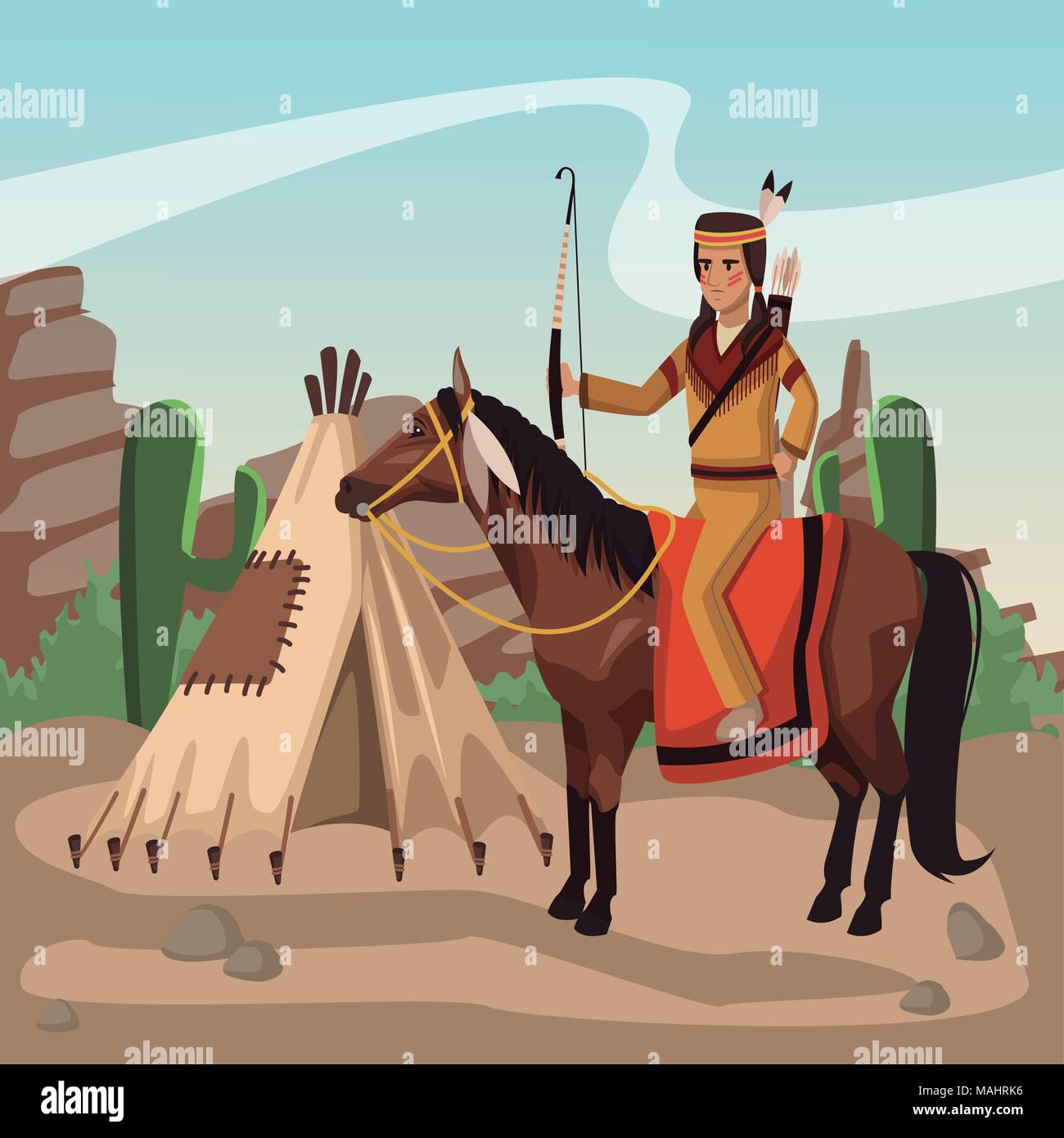 Illustration american indian riding horse Stock Vector Images - Alamy
