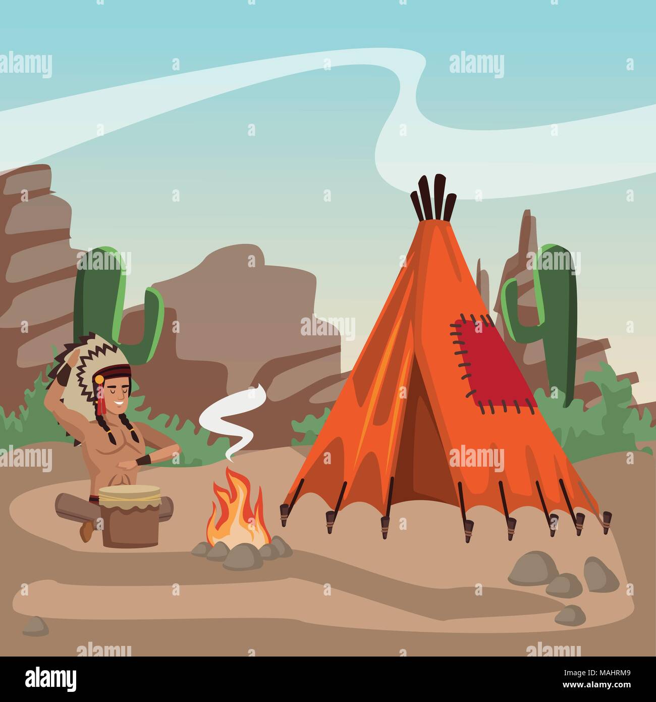 American indian at village Stock Vector Image & Art - Alamy